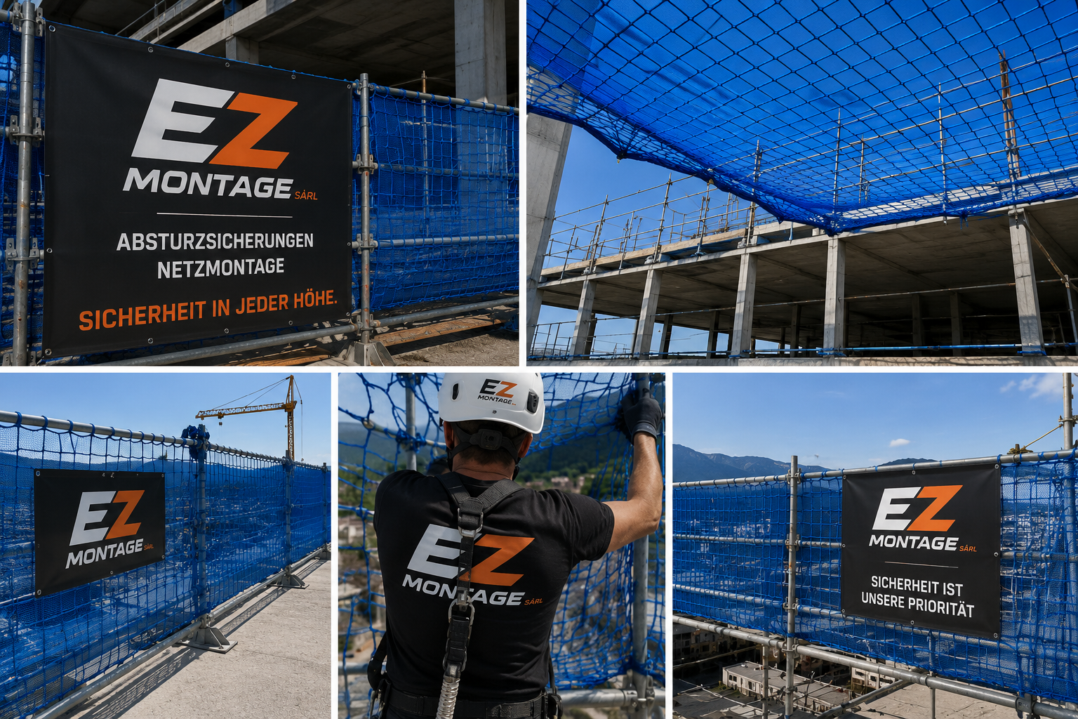 Sicherheitsnetze von EZ Montages auf einer Baustelle